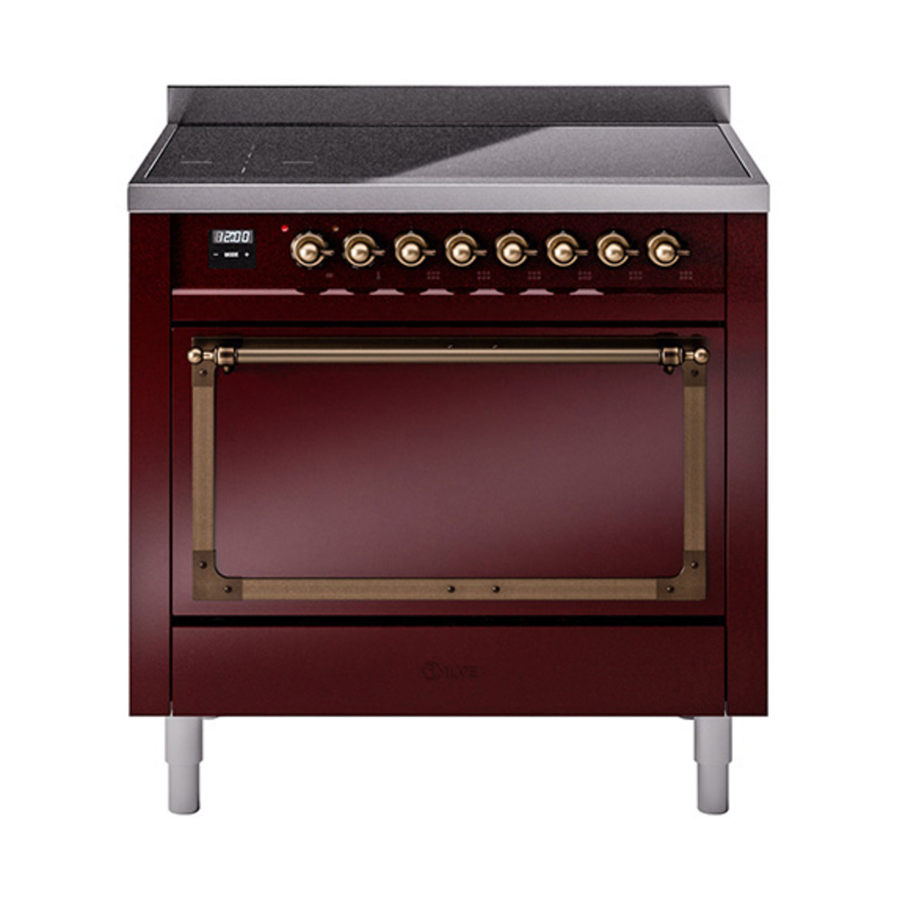 ILVE UNI366QNMPBUB Nostalgie II Noblesse 36 inch Induction Range  (Solid Door, Burgundy, Burnished)