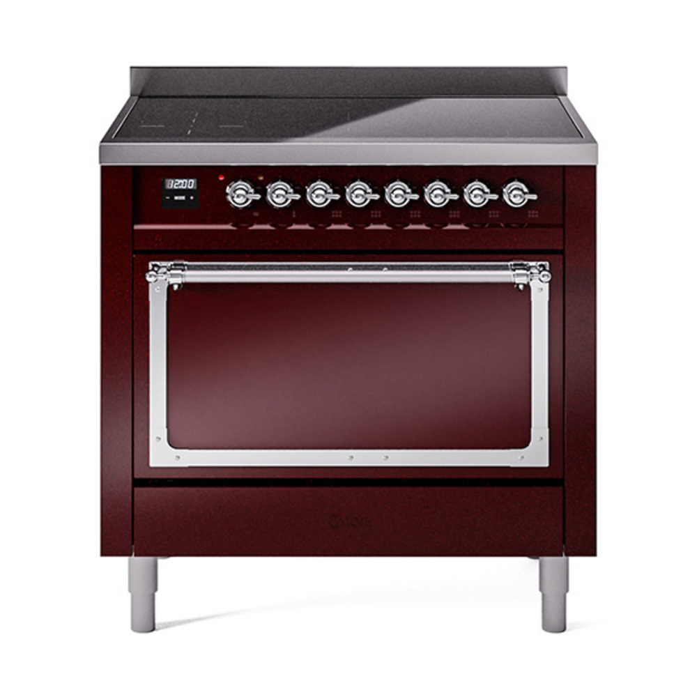 ILVE UNI366QNMPBUC Nostalgie II Noblesse 36 inch Induction Range  (Solid Door, Burgundy, Chrome)