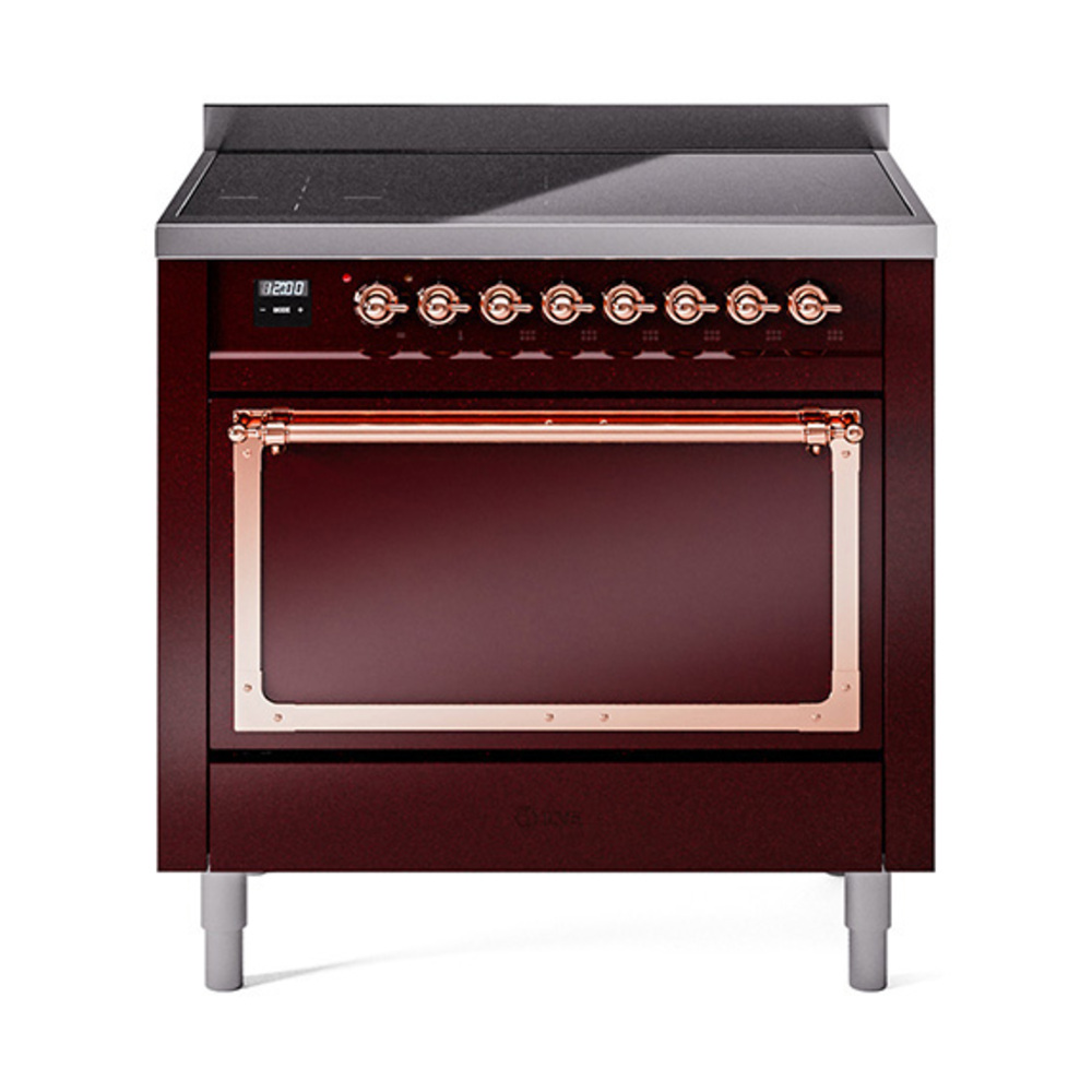 ILVE UNI366QNMPBUP Nostalgie II Noblesse 36 inch Induction Range  (Solid Door, Burgundy, Copper)