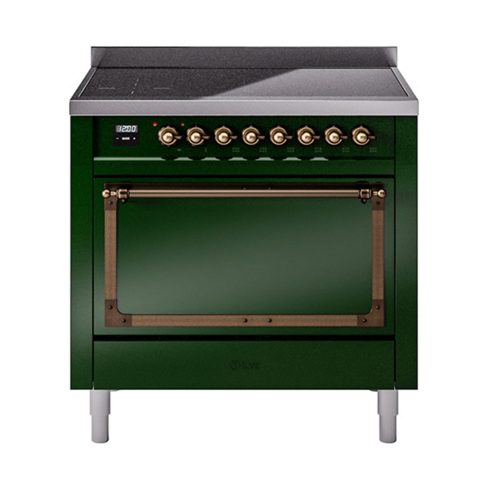 ILVE UNI366QNMPEGB Nostalgie II Noblesse 36 inch Induction Range  (Solid Door, Emerald Green, Burnished)
