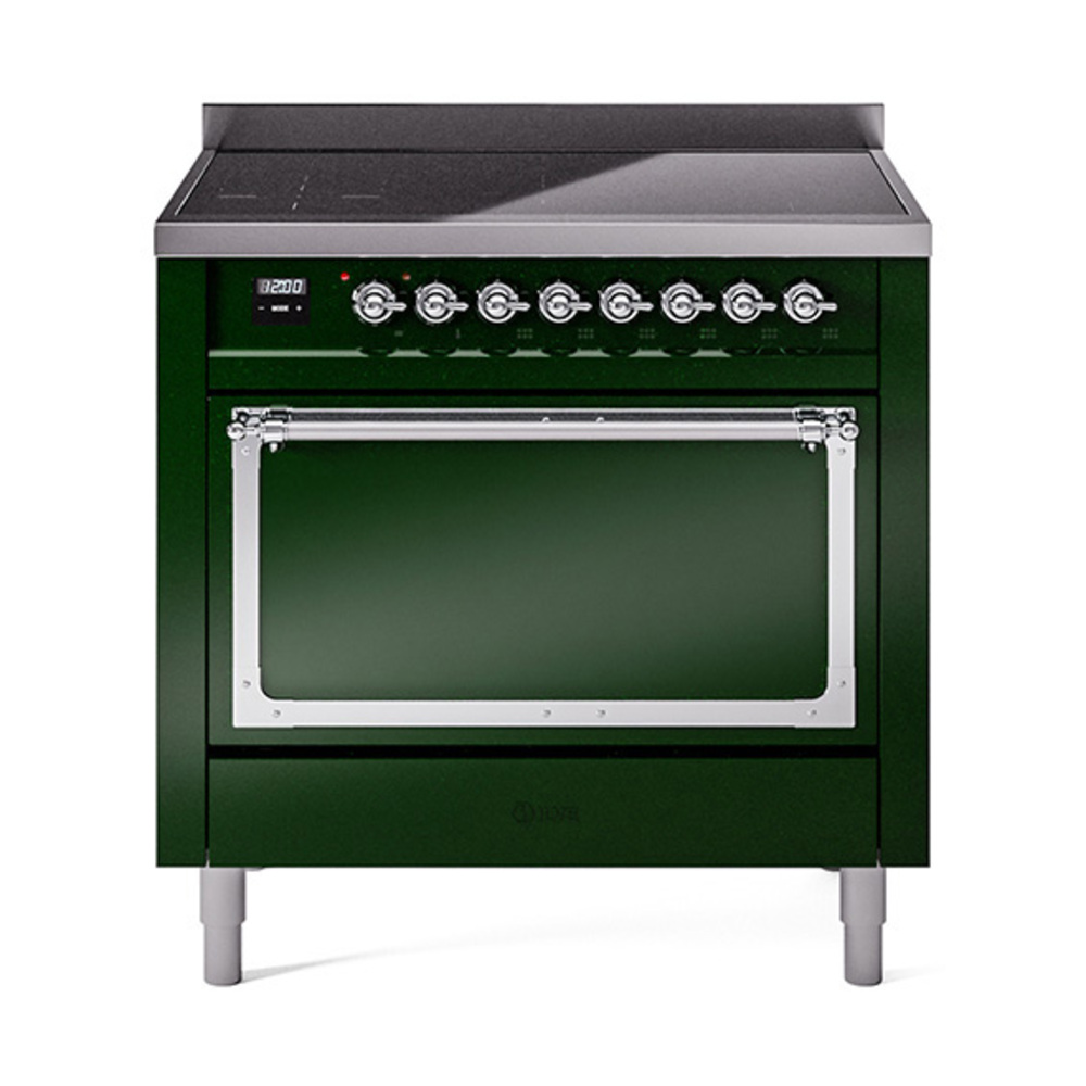 ILVE UNI366QNMPEGC Nostalgie II Noblesse 36 inch Induction Range  (Solid Door, Emerald Green, Chrome)