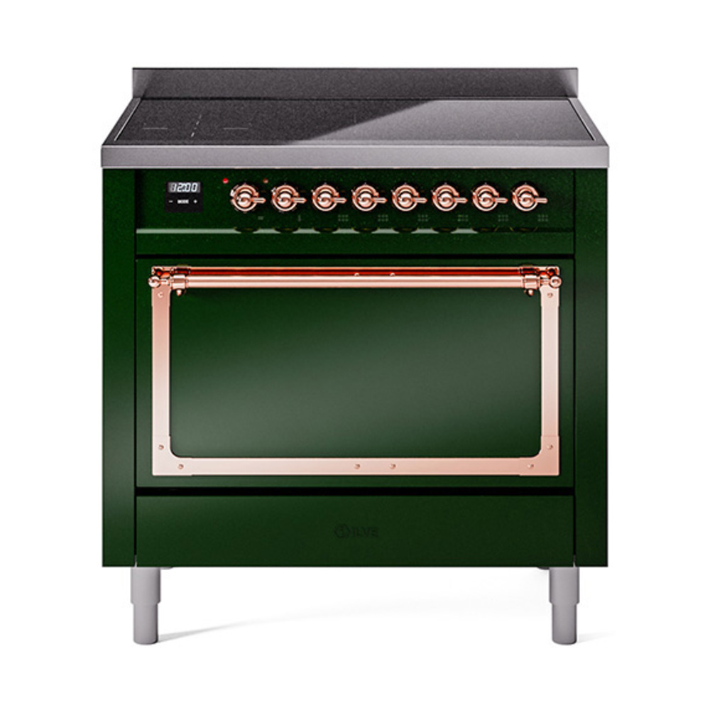 ILVE UNI366QNMPEGP Nostalgie II Noblesse 36 inch Induction Range  (Solid Door, Emerald Green, Copper)