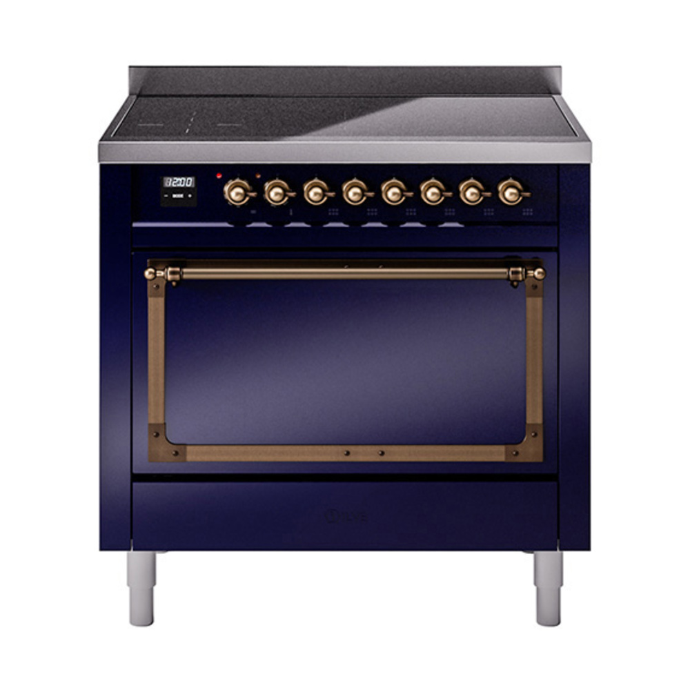 ILVE UNI366QNMPMBB Nostalgie II Noblesse 36 inch Induction Range  (Solid Door, Midnight Blue, Burnished)