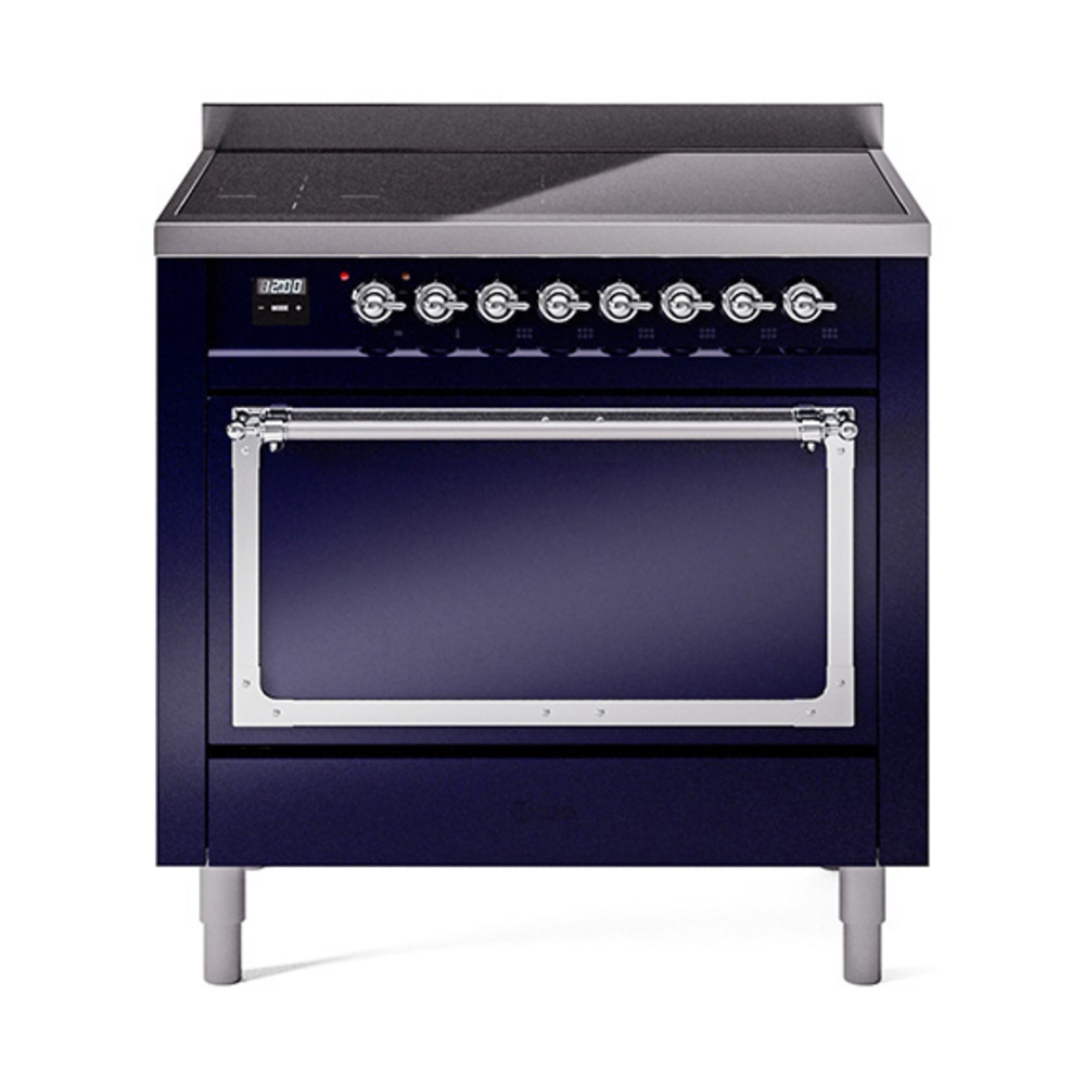 ILVE UNI366QNMPMBC Nostalgie II Noblesse 36 inch Induction Range  (Solid Door, Midnight Blue, Chrome)