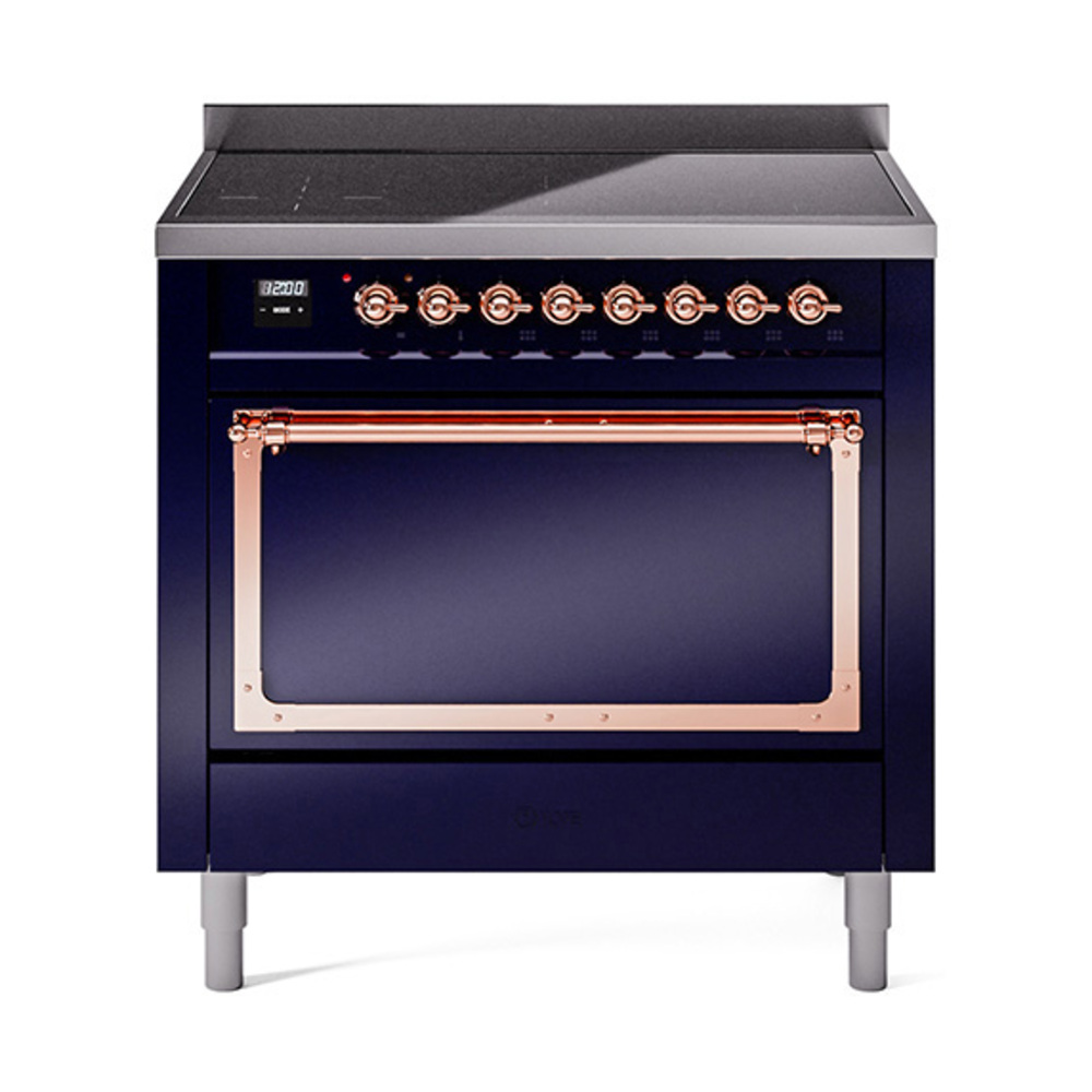 ILVE UNI366QNMPMBP Nostalgie II Noblesse 36 inch Induction Range  (Solid Door, Midnight Blue, Copper)