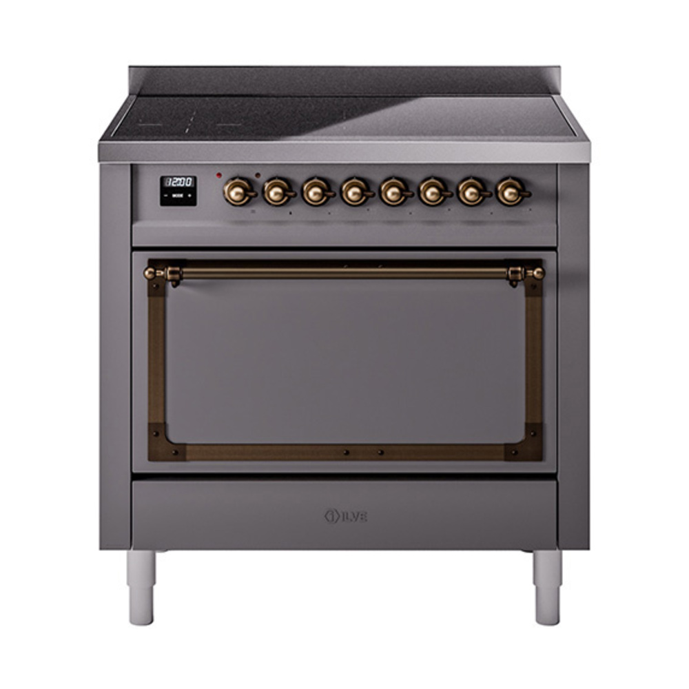 ILVE UNI366QNMPMGB Nostalgie II Noblesse 36 inch Induction Range  (Solid Door, Graphite Matte, Burnished)