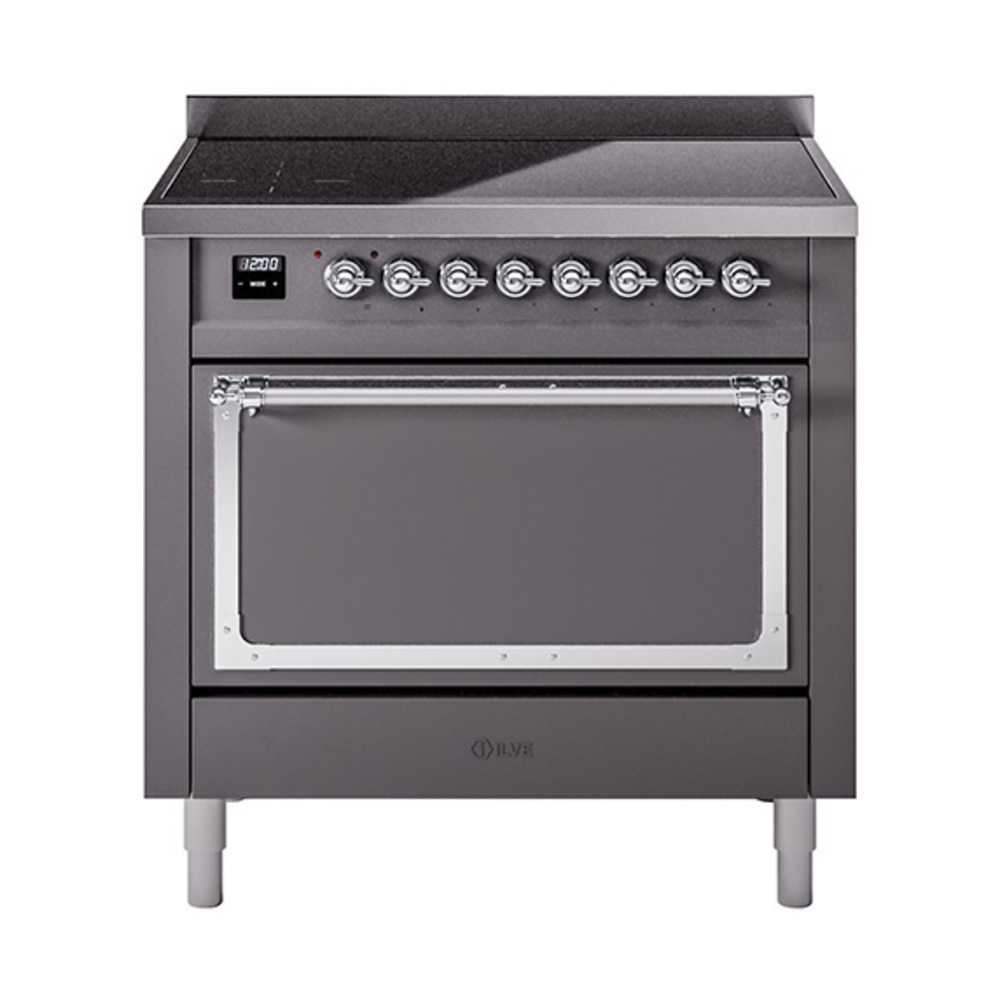 ILVE UNI366QNMPMGC Nostalgie II Noblesse 36 inch Induction Range  (Solid Door, Graphite Matte, Chrome)