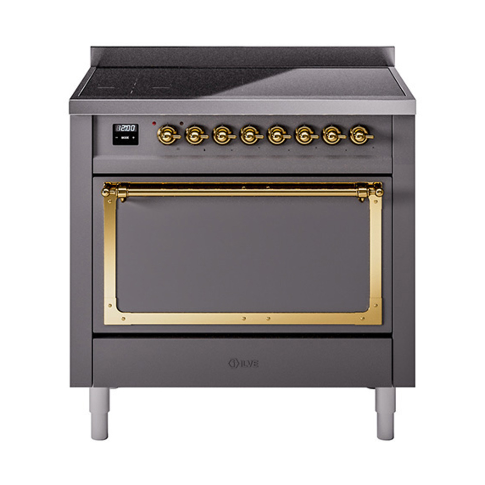 ILVE UNI366QNMPMGG Nostalgie II Noblesse 36 inch Induction Range  (Solid Door, Graphite Matte, Brass)