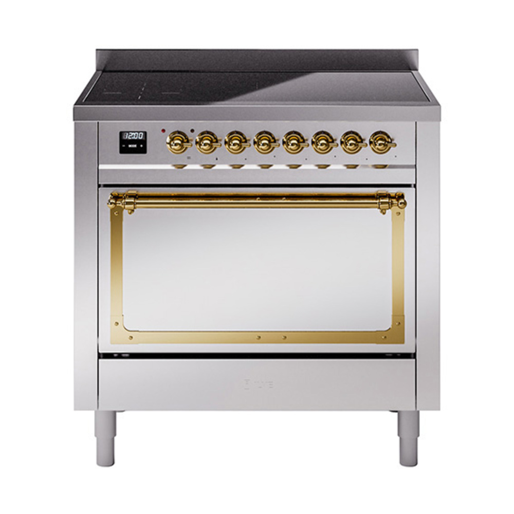 ILVE UNI366QNMPSSG Nostalgie II Noblesse 36 inch Induction Range  (Solid Door, Stainless Steel, Brass)