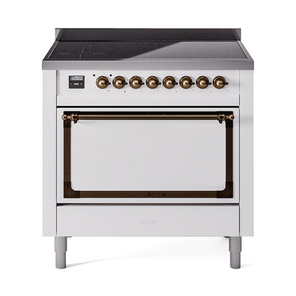 ILVE UNI366QNMPWHB Nostalgie II Noblesse 36 inch Induction Range  (Solid Door, White, Burnished)