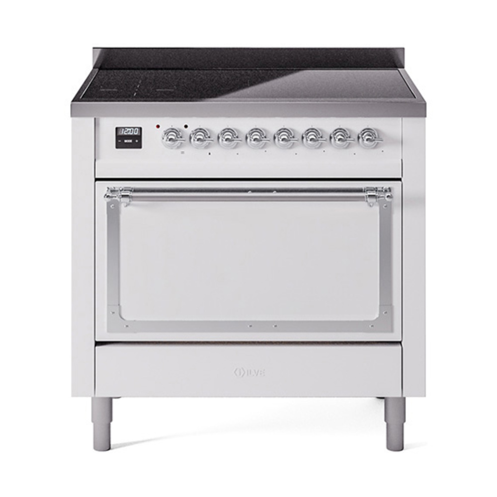 ILVE UNI366QNMPWHC Nostalgie II Noblesse 36 inch Induction Range  (Solid Door, White, Chrome)