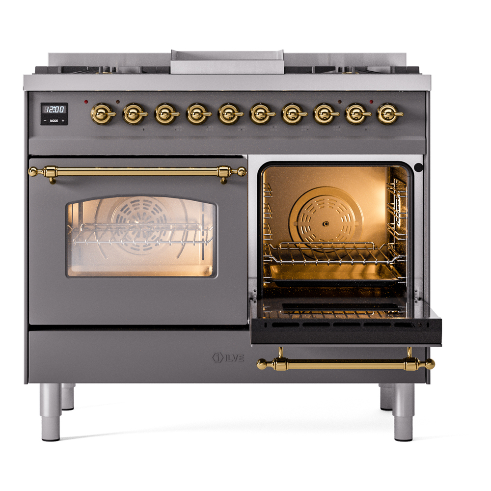 ILVE UPD40FNMPMGG Nostalgie II 40" Dual Fuel Range, side oven door opened