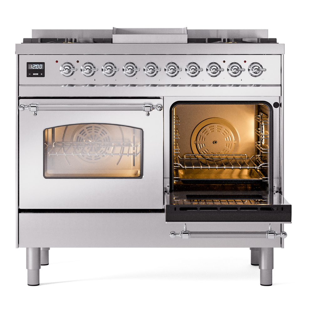 ILVE UPD40FNMPSSC Nostalgie II 40" Dual Fuel Range, side oven door opened