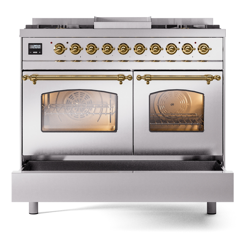 ILVE UPD40FNMPSSG Nostalgie II 40" Dual Fuel Range, drawer opened