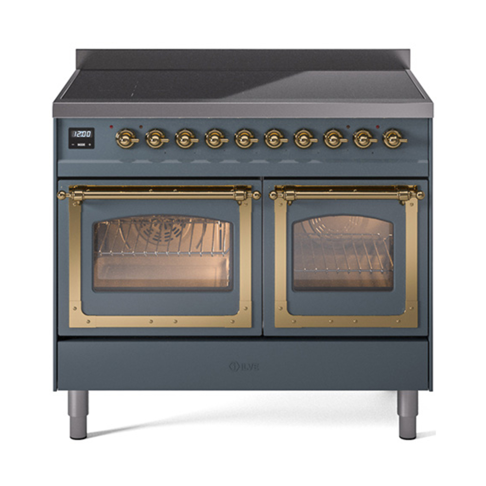 ILVE UNDI406NMPBGG Nostalgie II Noblesse 40 inch Induction Range  (Triple Glass Door, Blue Grey, Brass)
