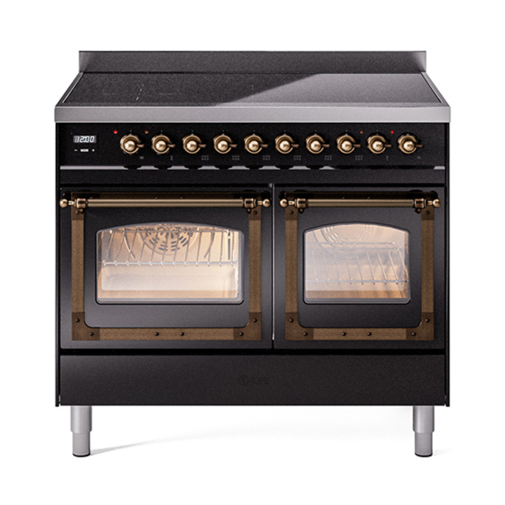 ILVE UNDI406NMPBKB Nostalgie II Noblesse 40 inch Induction Range  (Triple Glass Door, Glossy Black, Burnished)