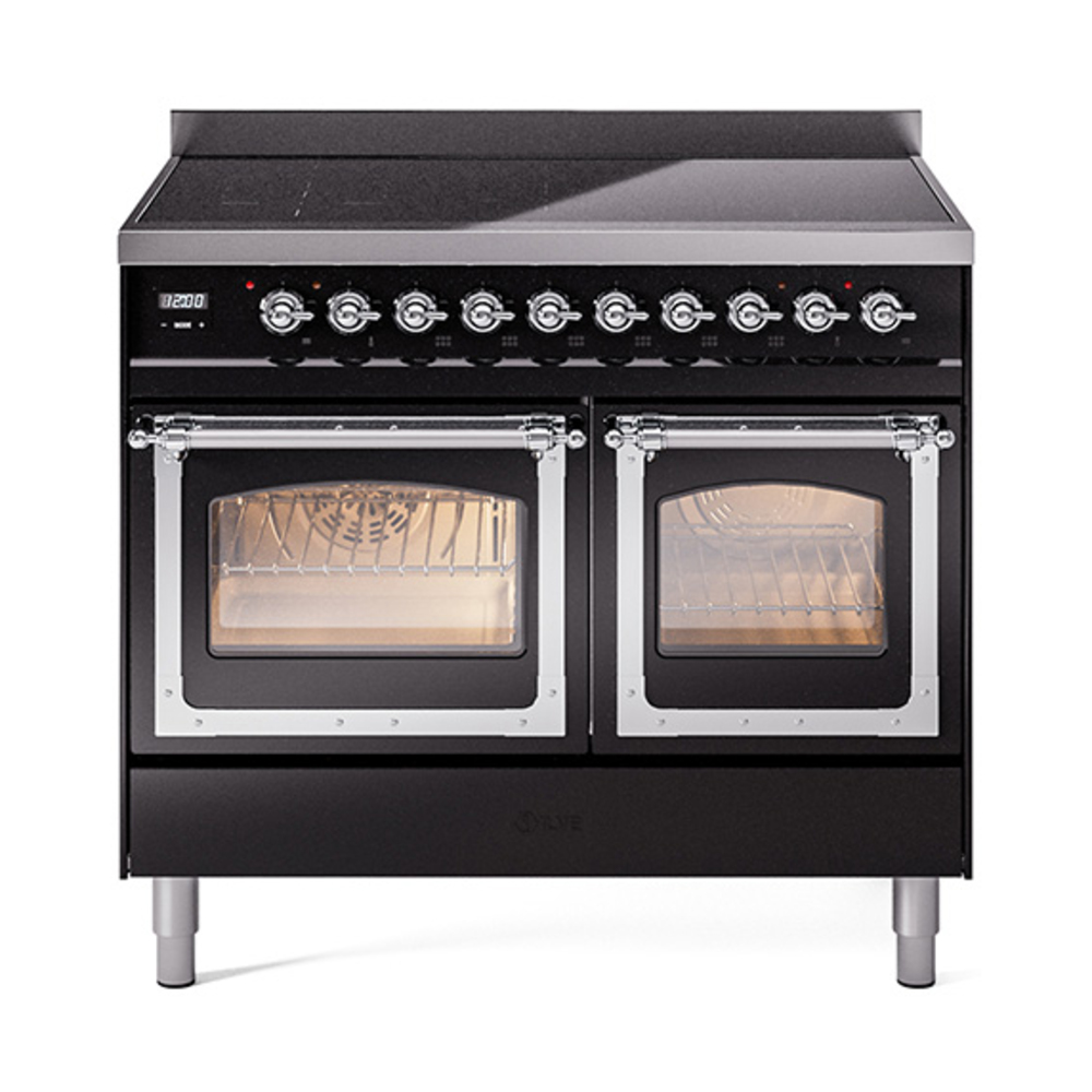 ILVE UNDI406NMPBKC Nostalgie II Noblesse 40 inch Induction Range  (Triple Glass Door, Glossy Black, Chrome)