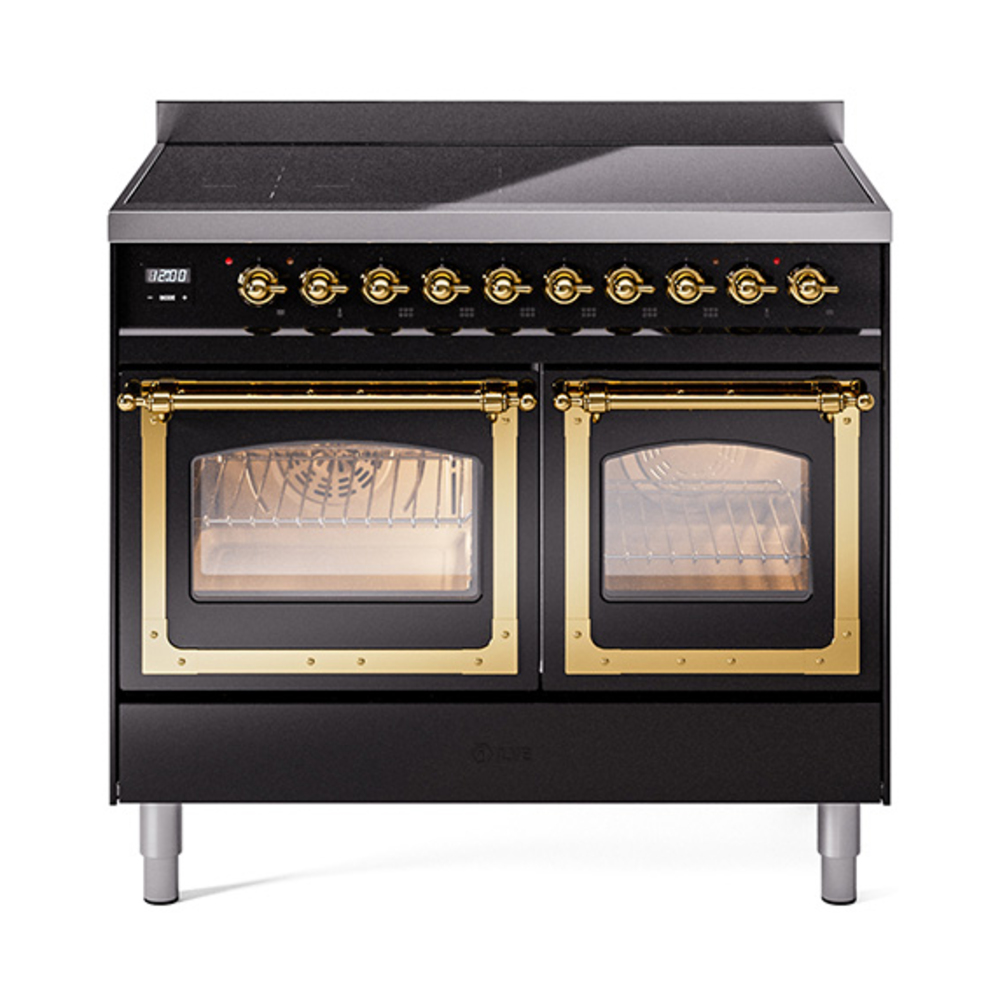 ILVE UNDI406NMPBKG Nostalgie II Noblesse 40 inch Induction Range  (Triple Glass Door, Glossy Black, Brass)