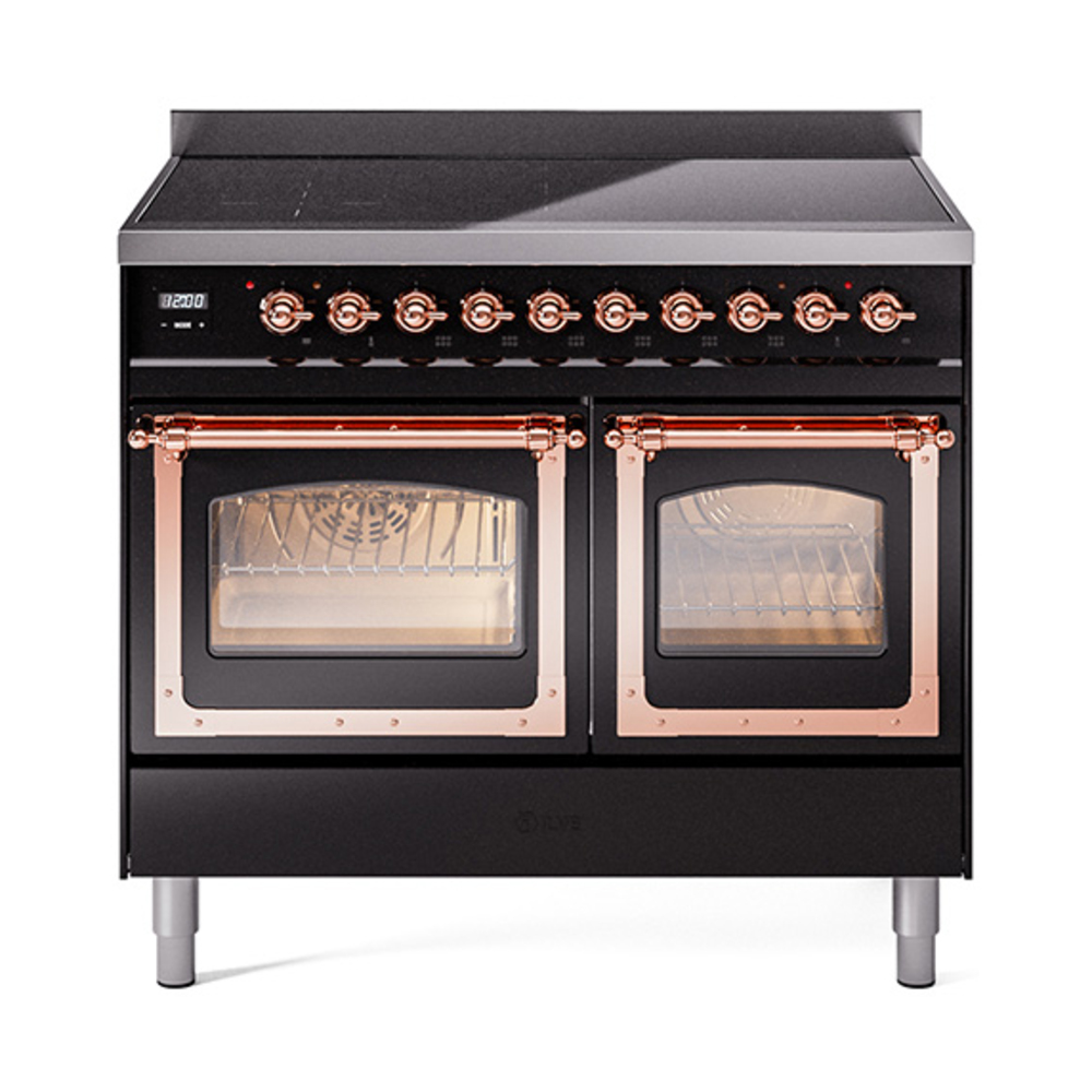 ILVE UNDI406NMPBKP Nostalgie II Noblesse 40 inch Induction Range  (Triple Glass Door, Glossy Black, Copper)
