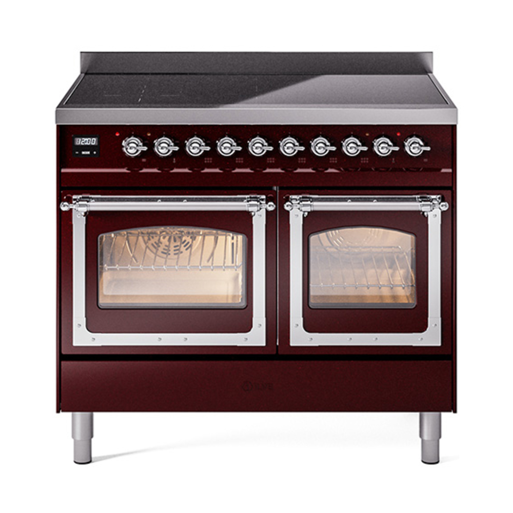 ILVE UNDI406NMPBUC Nostalgie II Noblesse 40 inch Induction Range  (Triple Glass Door, Burgundy, Chrome)