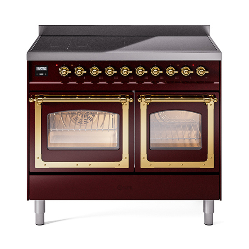 ILVE UNDI406NMPBUG Nostalgie II Noblesse 40 inch Induction Range  (Triple Glass Door, Burgundy, Brass)