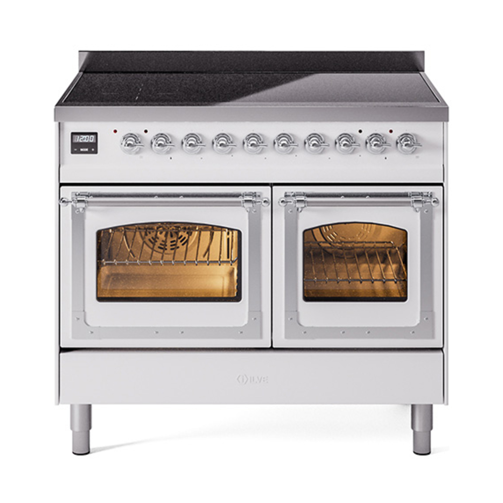 ILVE UNDI406NMPWHC Nostalgie II Noblesse 40 inch Induction Range  (Triple Glass Door, White, Chrome)