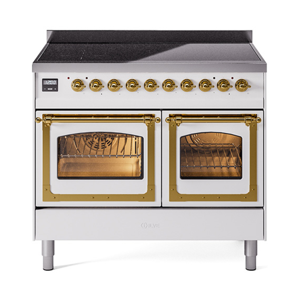 ILVE UNDI406NMPWHG Nostalgie II Noblesse 40 inch Induction Range  (Triple Glass Door, White, Brass)