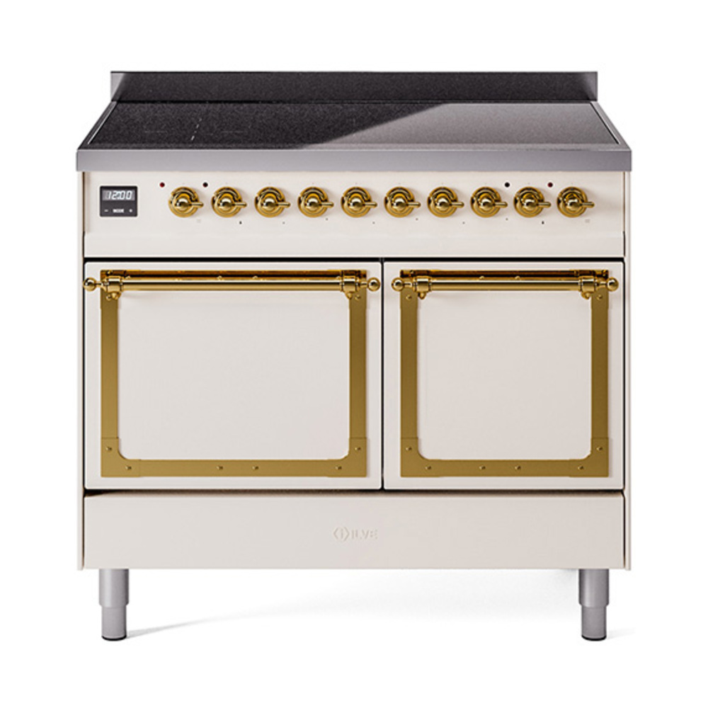 ILVE UNDI406QNMPAWG Nostalgie II Noblesse 40 inch Induction Range  (Solid Door, Antique White, Brass)