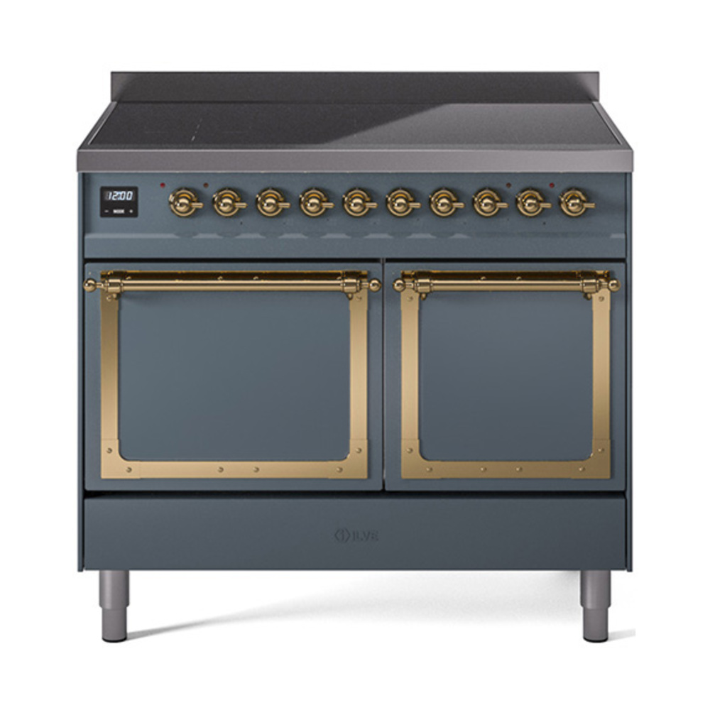 ILVE UNDI406QNMPBGG Nostalgie II Noblesse 40 inch Induction Range  (Solid Door, Blue Grey, Brass)