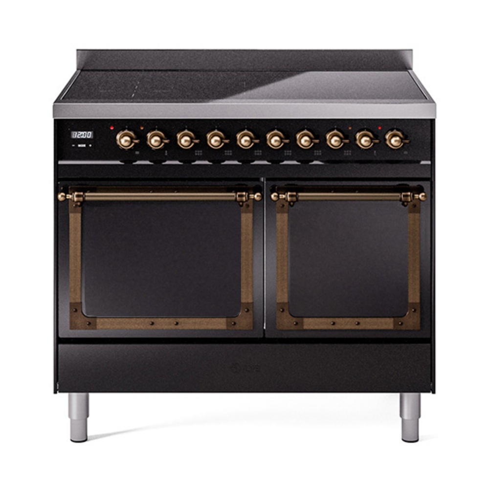 ILVE UNDI406QNMPBKB Nostalgie II Noblesse 40 inch Induction Range  (Solid Door, Glossy Black, Burnished)