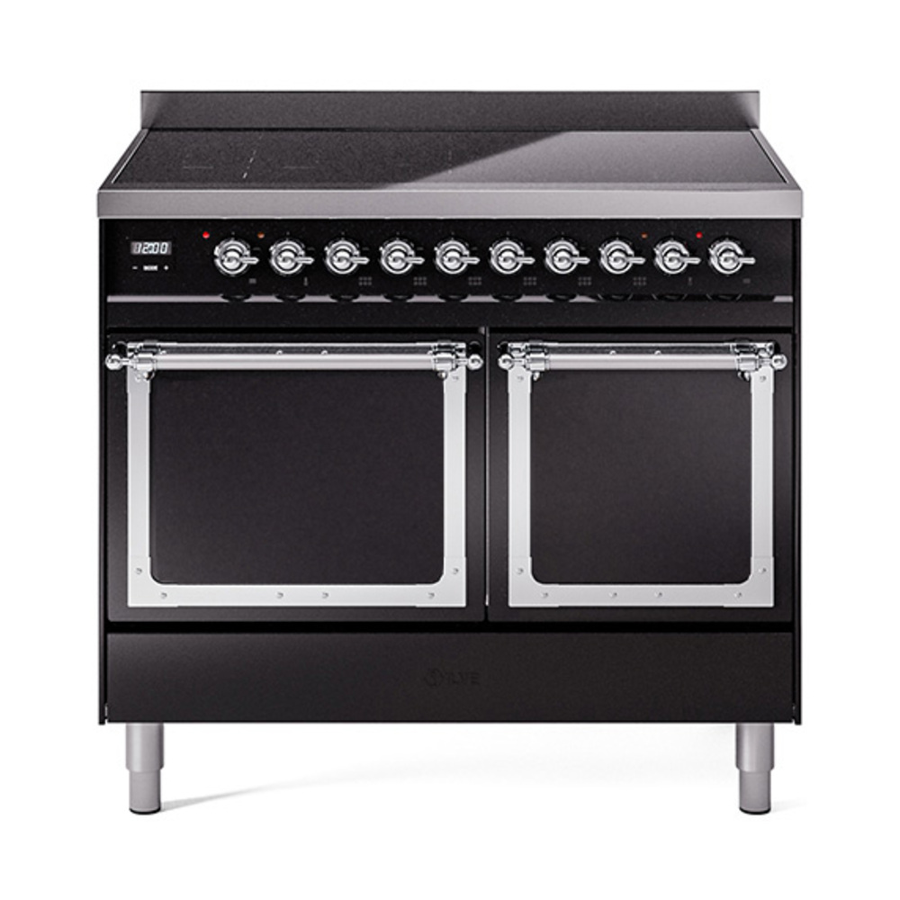 ILVE UNDI406QNMPBKC Nostalgie II Noblesse 40 inch Induction Range  (Solid Door, Glossy Black, Chrome)