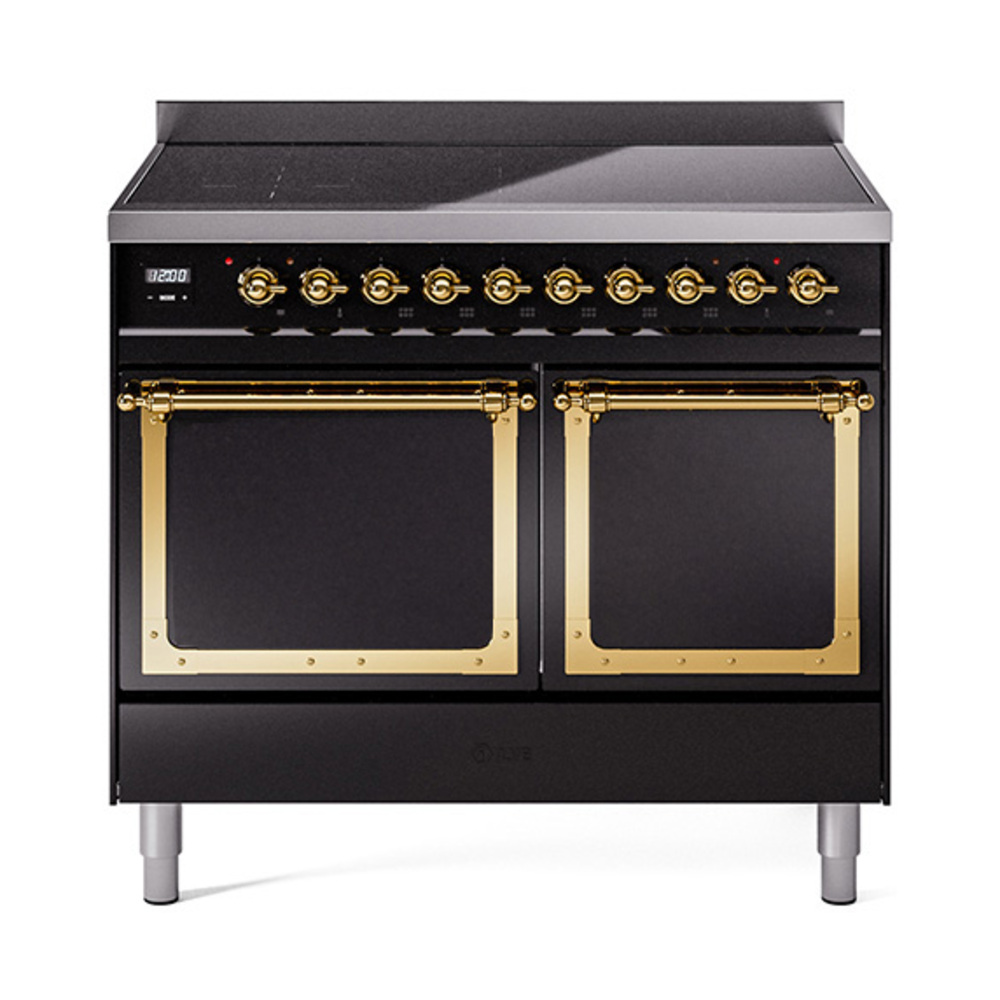 ILVE UNDI406QNMPBKG Nostalgie II Noblesse 40 inch Induction Range  (Solid Door, Glossy Black, Brass)