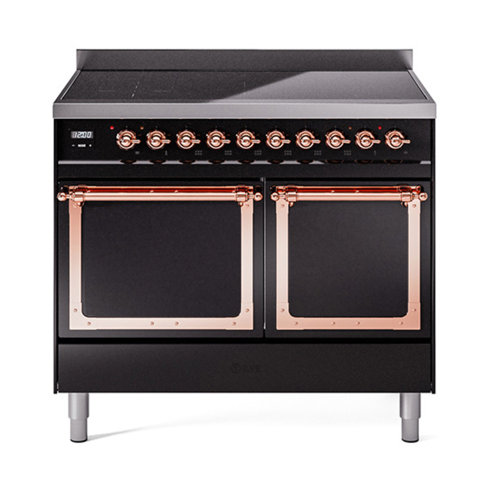 ILVE UNDI406QNMPBKP Nostalgie II Noblesse 40 inch Induction Range  (Solid Door, Glossy Black, Copper)