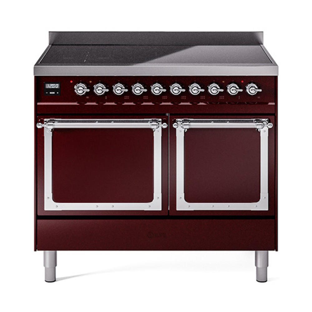 ILVE UNDI406QNMPBUC Nostalgie II Noblesse 40 inch Induction Range  (Solid Door, Burgundy, Chrome)