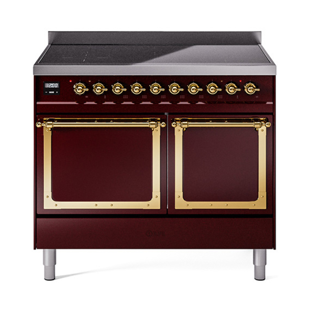 ILVE UNDI406QNMPBUG Nostalgie II Noblesse 40 inch Induction Range  (Solid Door, Burgundy, Brass)