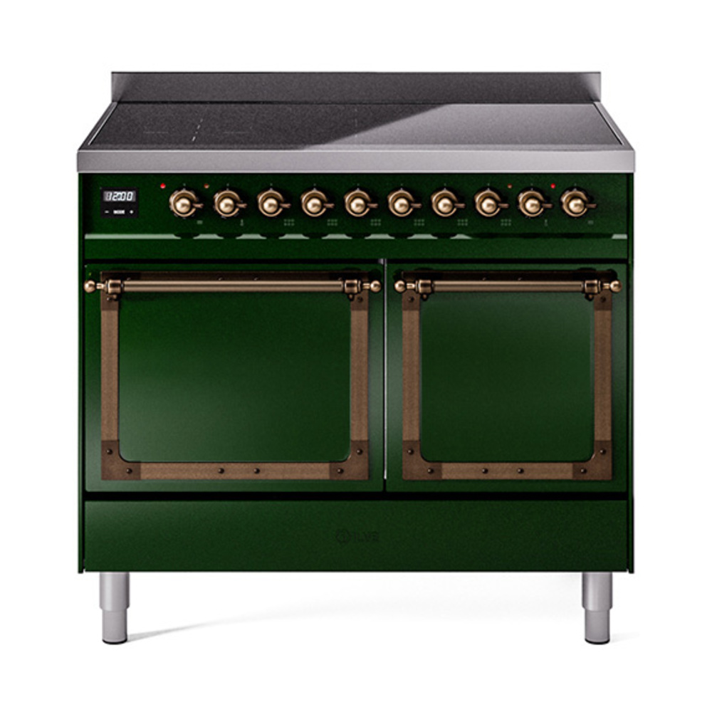 ILVE UNDI406QNMPEGB Nostalgie II Noblesse 40 inch Induction Range  (Solid Door, Emerald Green, Burnished)