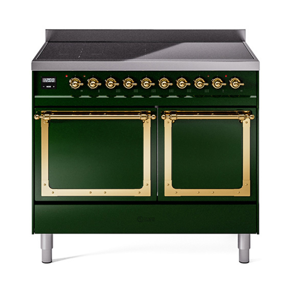 ILVE UNDI406QNMPEGG Nostalgie II Noblesse 40 inch Induction Range  (Solid Door, Emerald Green, Brass)