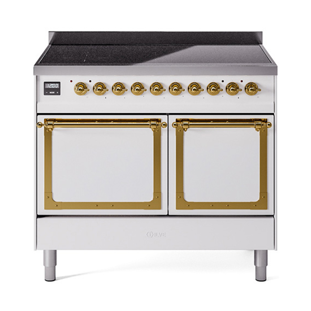 ILVE UNDI406QNMPWHG Nostalgie II Noblesse 40 inch Induction Range  (Solid Door, White, Brass)