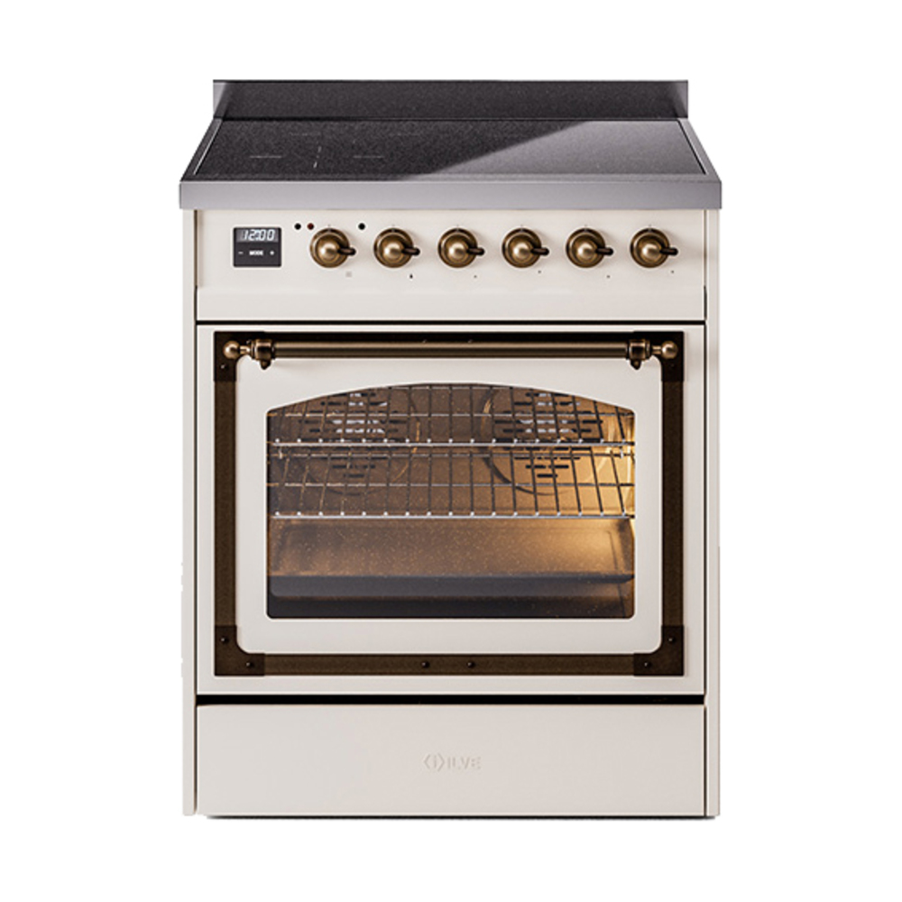 ILVE UNI304NMPAWB Nostalgie II Noblesse 30 inch Induction Range (Triple Glass Door, Antique White, Burnished)