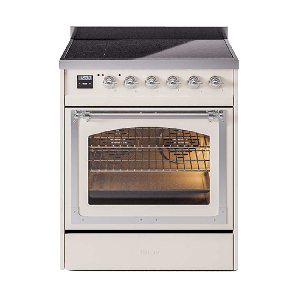 ILVE UNI304NMPAWC Nostalgie II Noblesse 30 inch Induction Range (Triple Glass Door, Antique White, Chrome)