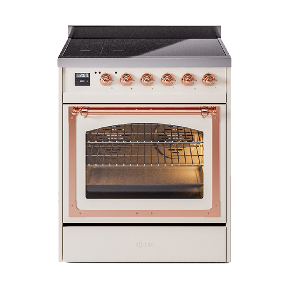 ILVE UNI304NMPAWP Nostalgie II Noblesse 30 inch Induction Range (Triple Glass Door, Antique White, Copper)