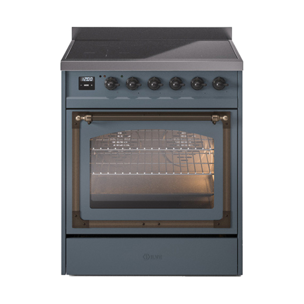 ILVE UNI304NMPBGB Nostalgie II Noblesse 30 inch Induction Range (Triple Glass Door, Blue Grey, Burnished)