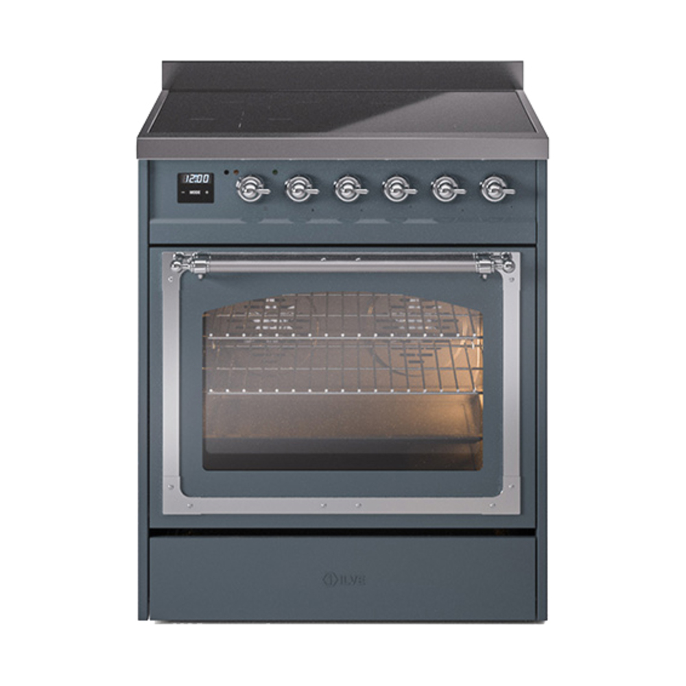 ILVE UNI304NMPBGC Nostalgie II Noblesse 30 inch Induction Range (Triple Glass Door, Blue Grey, Chrome)