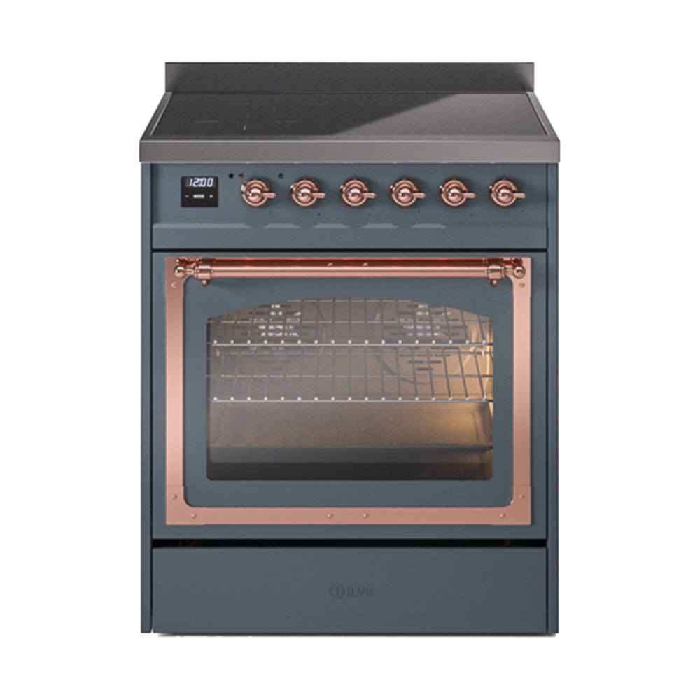ILVE UNI304NMPBGP Nostalgie II Noblesse 30 inch Induction Range (Triple Glass Door, Blue Grey, Copper)