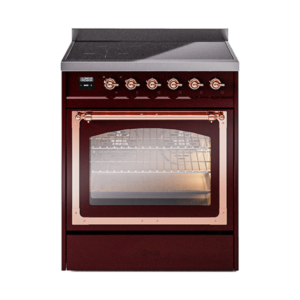ILVE UNI304NMPBUP Nostalgie II Noblesse 30 inch Induction Range (Triple Glass Door, Burgundy, Copper)