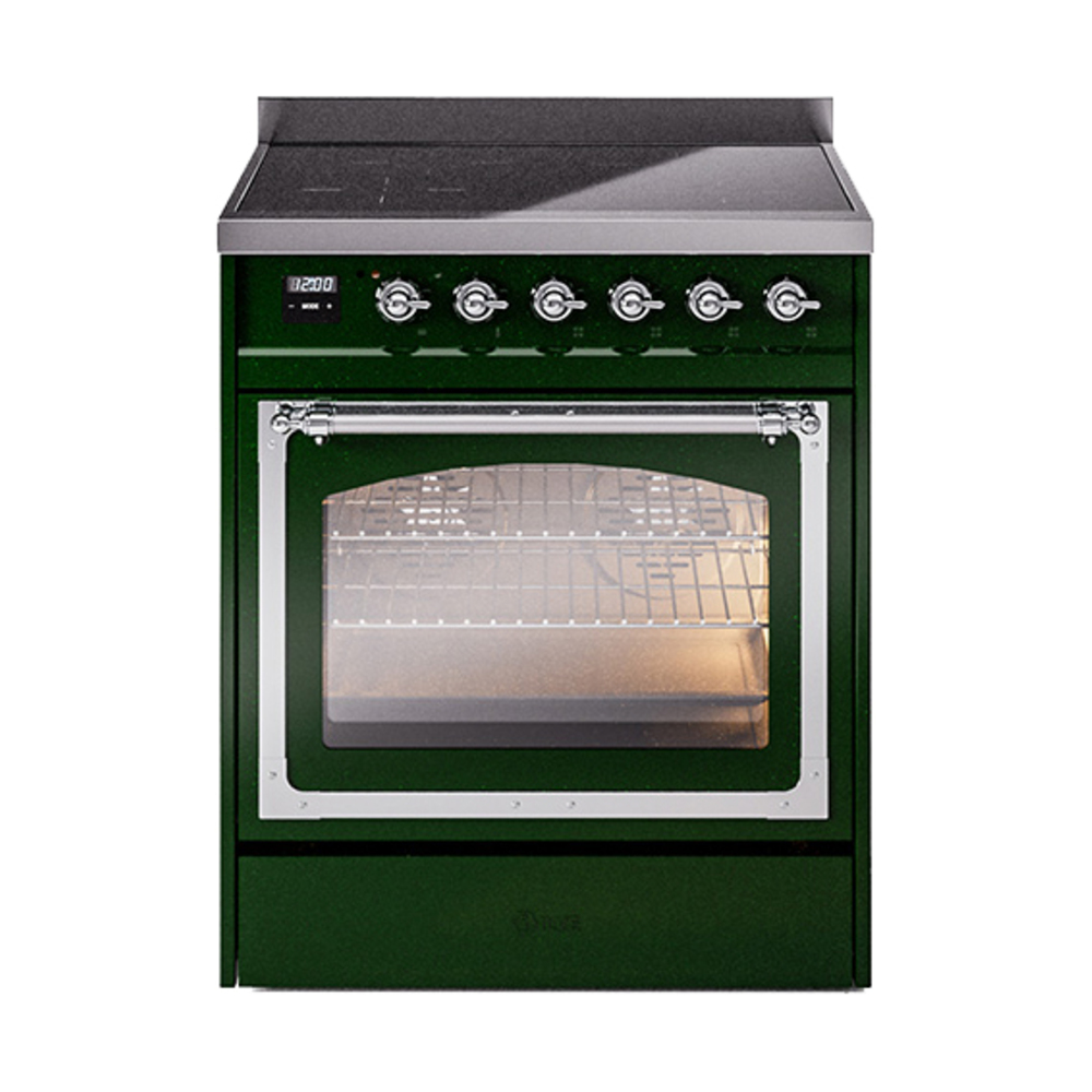 ILVE UNI304NMPEGC Nostalgie II Noblesse 30 inch Induction Range (Triple Glass Door, Emerald Green, Chrome)