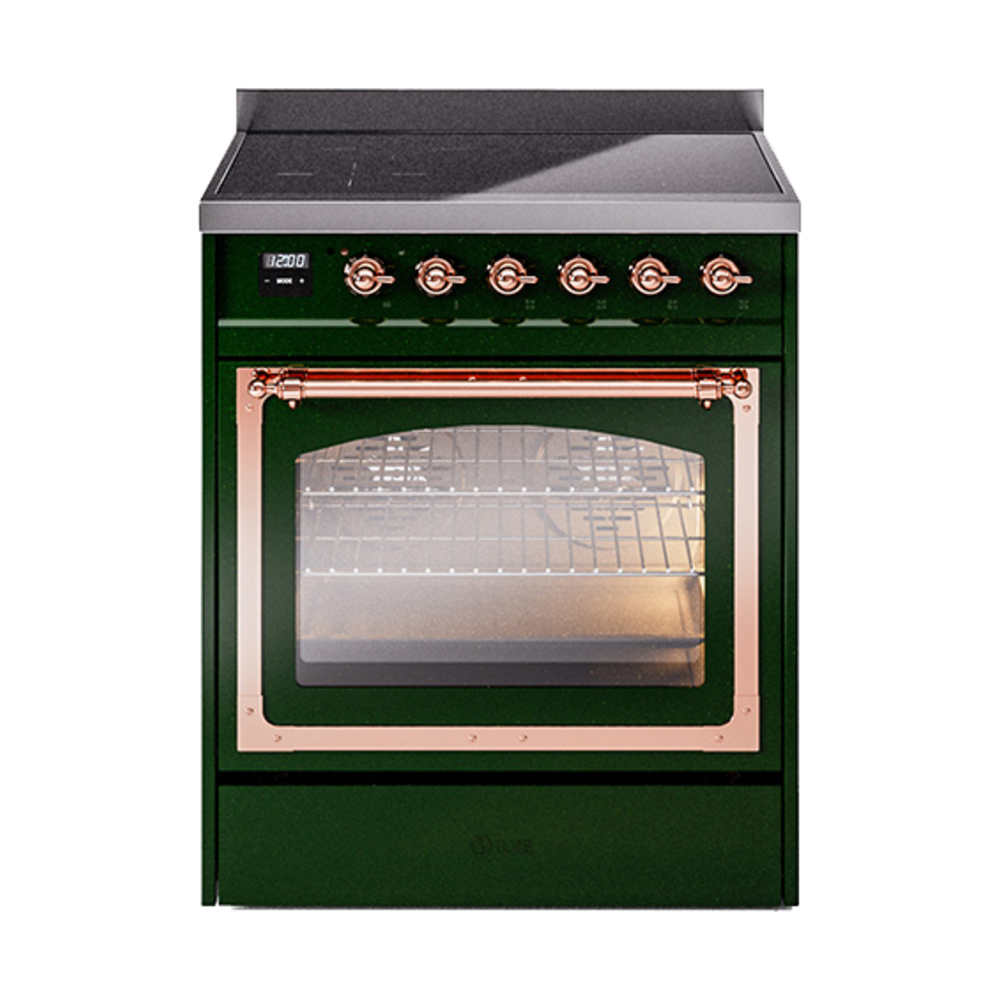 ILVE UNI304NMPEGP Nostalgie II Noblesse 30 inch Induction Range (Triple Glass Door, Emerald Green, Copper)