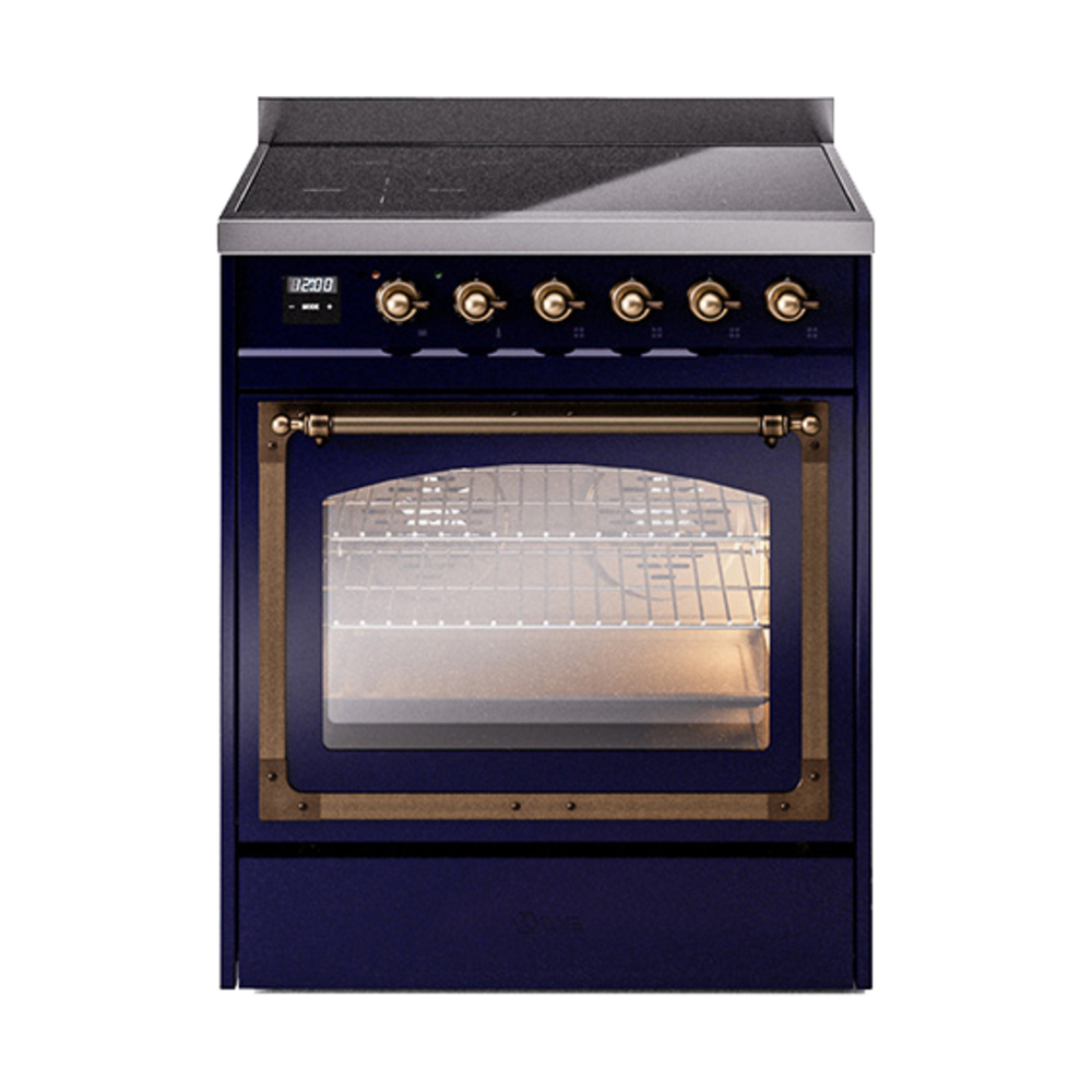 ILVE UNI304NMPMBB Nostalgie II Noblesse 30 inch Induction Range (Triple Glass Door, Midnight Blue, Burnished)
