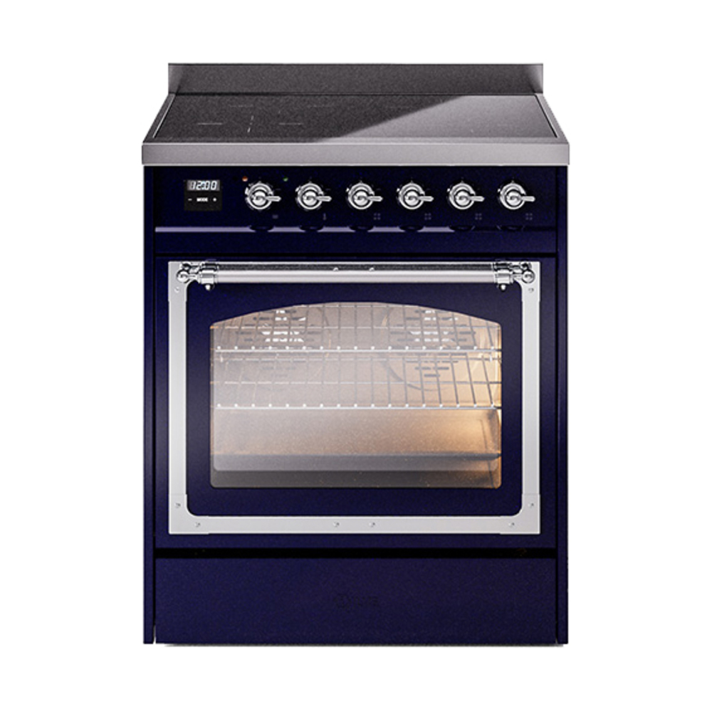 ILVE UNI304NMPMBC Nostalgie II Noblesse 30 inch Induction Range (Triple Glass Door, Midnight Blue, Chrome)