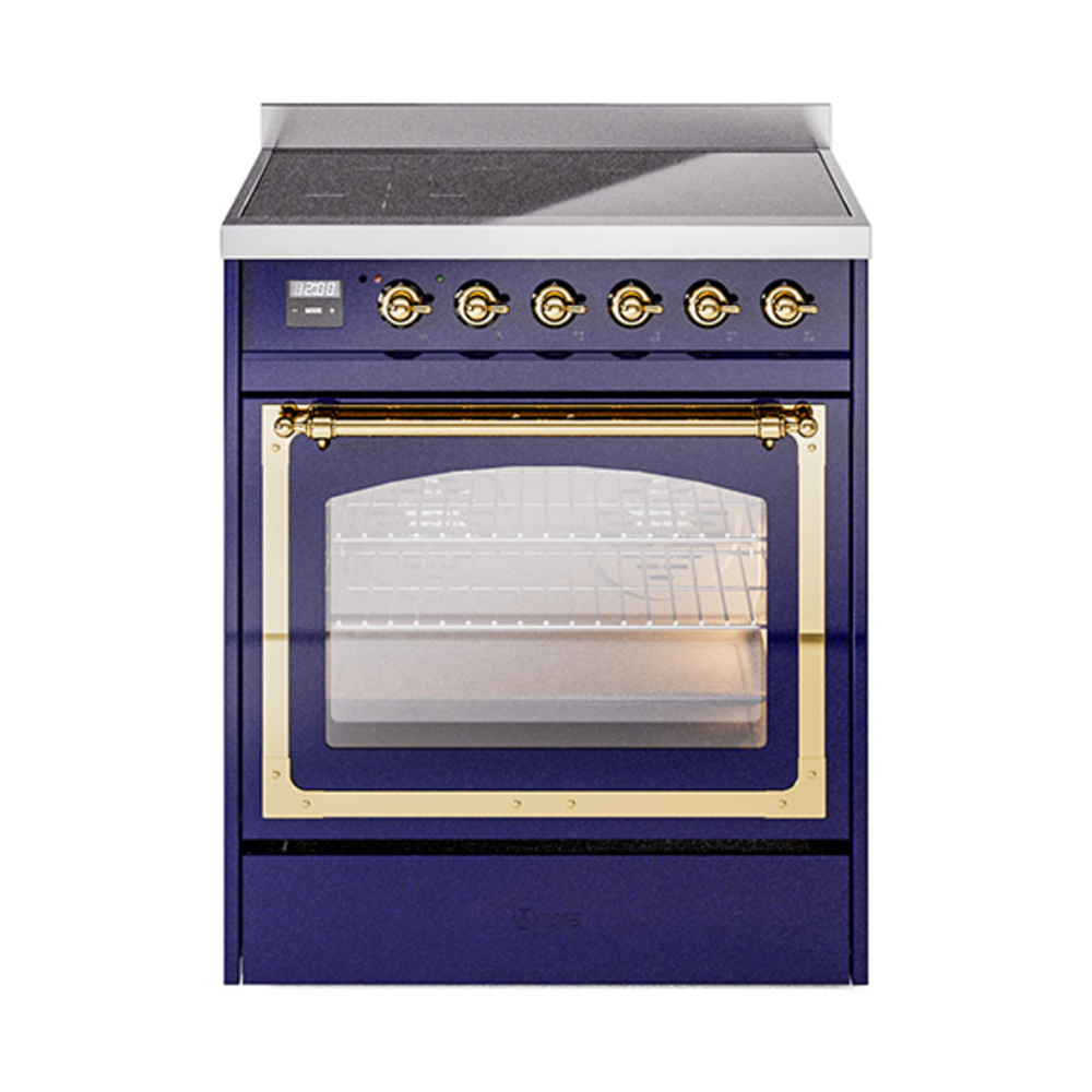 ILVE UNI304NMPMBG Nostalgie II Noblesse 30 inch Induction Range (Triple Glass Door, Midnight Blue, Brass)